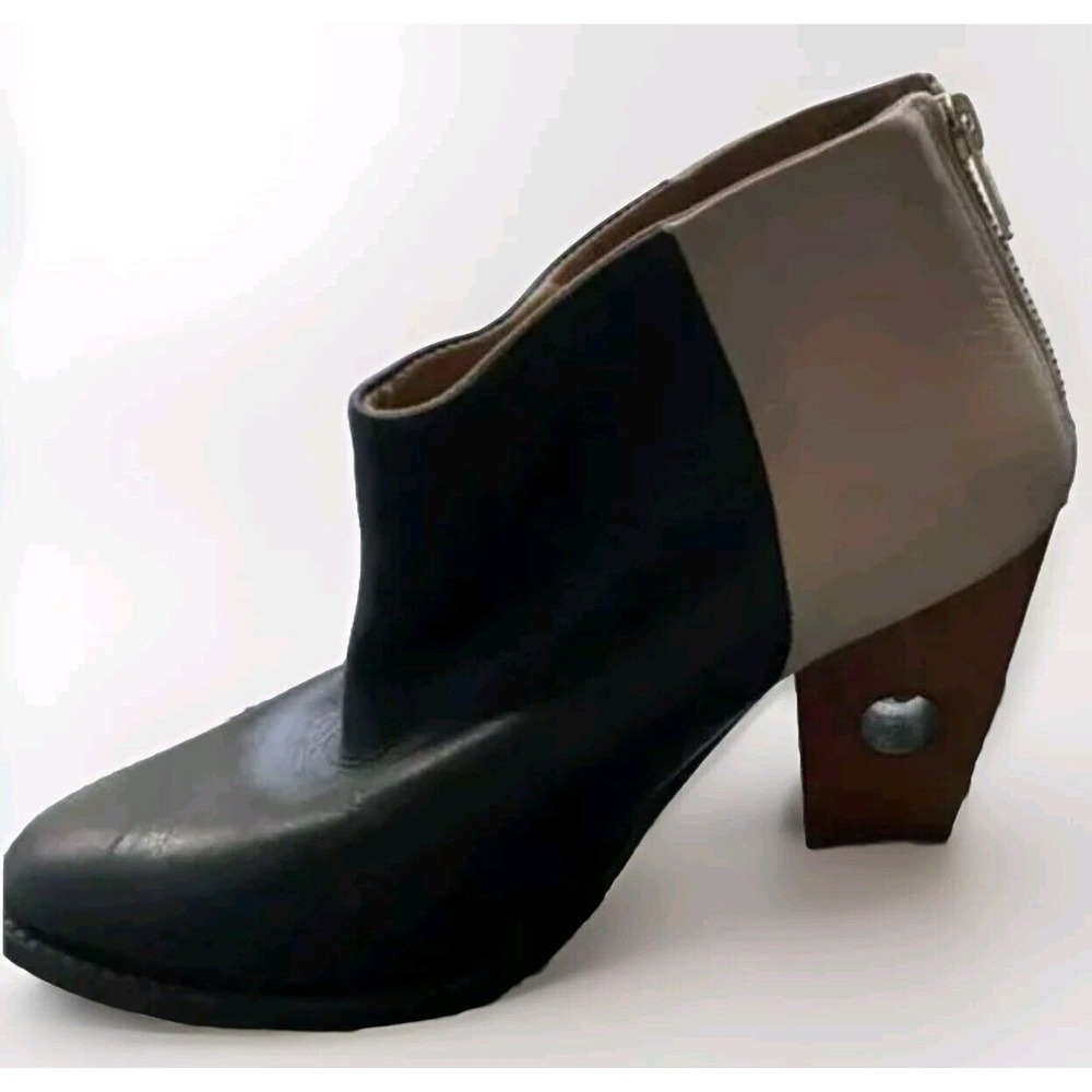 Nina Payne Women's Boot Colorblock Hole Heel Black White Brown Size 7.5 38 - Picture 3 of 6